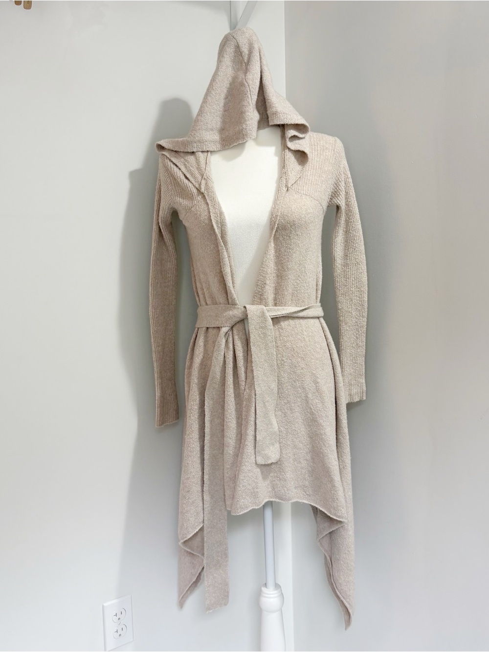 Free People Wool Blend Sloane Hooded Wrap Cardigan Sweater Size XS Cream Beige